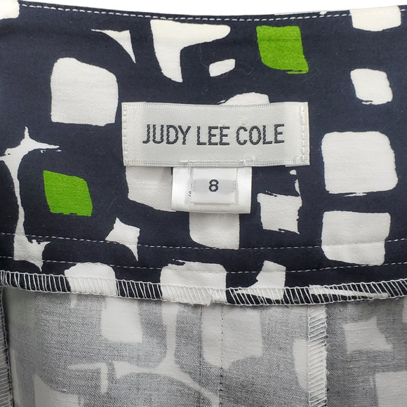 Judy Lee Cole Black, White & Green Geometric A-Line Skirt Sz 8 - Picture 4 of 6